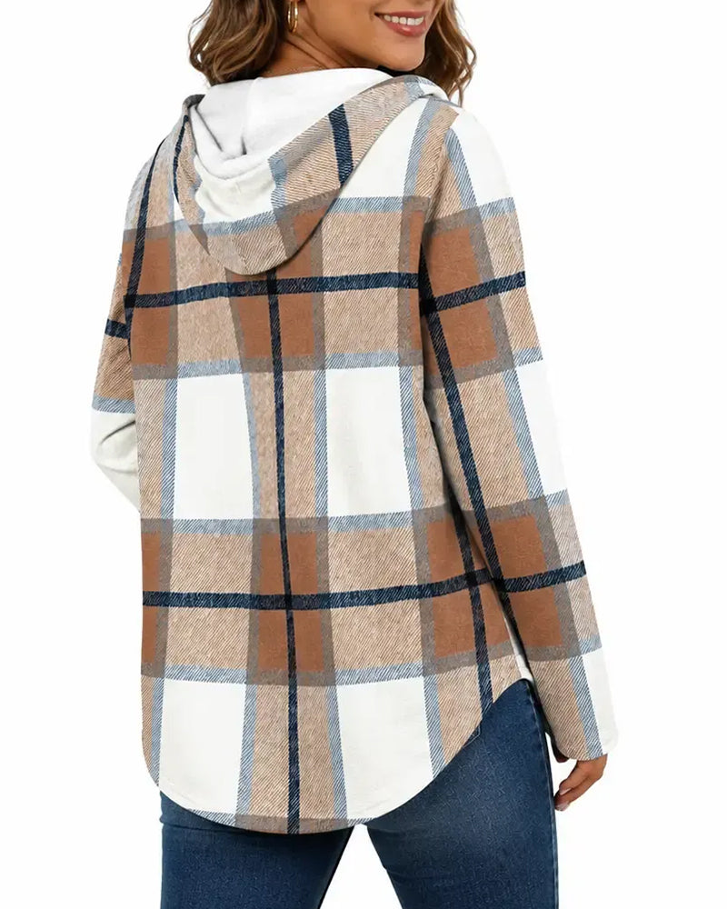 Blouse À Carreaux Capuche Cordon De Serrage