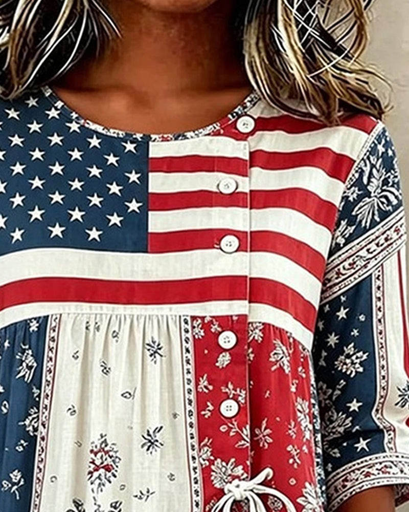 Chemisier Drapeau Patchwork Imprimé Lacets