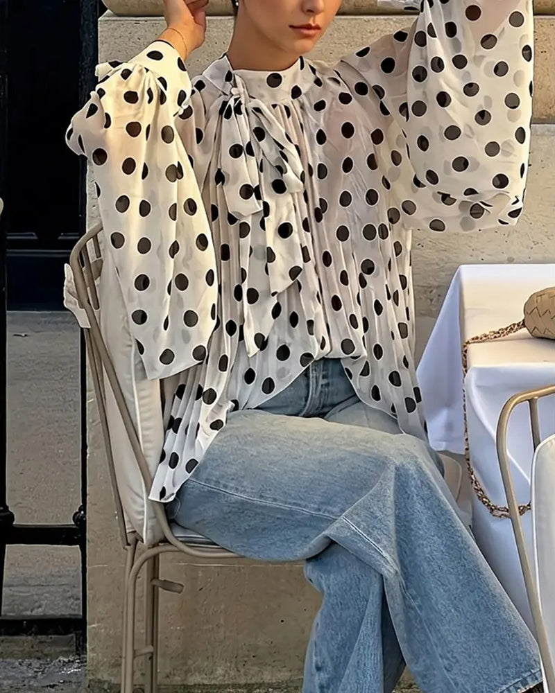 Blouse Décontractée À Pois Manches Longues