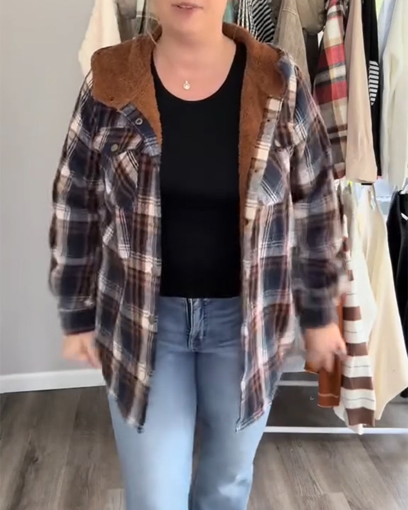 Manteau En Laine À Capuche À Carreaux