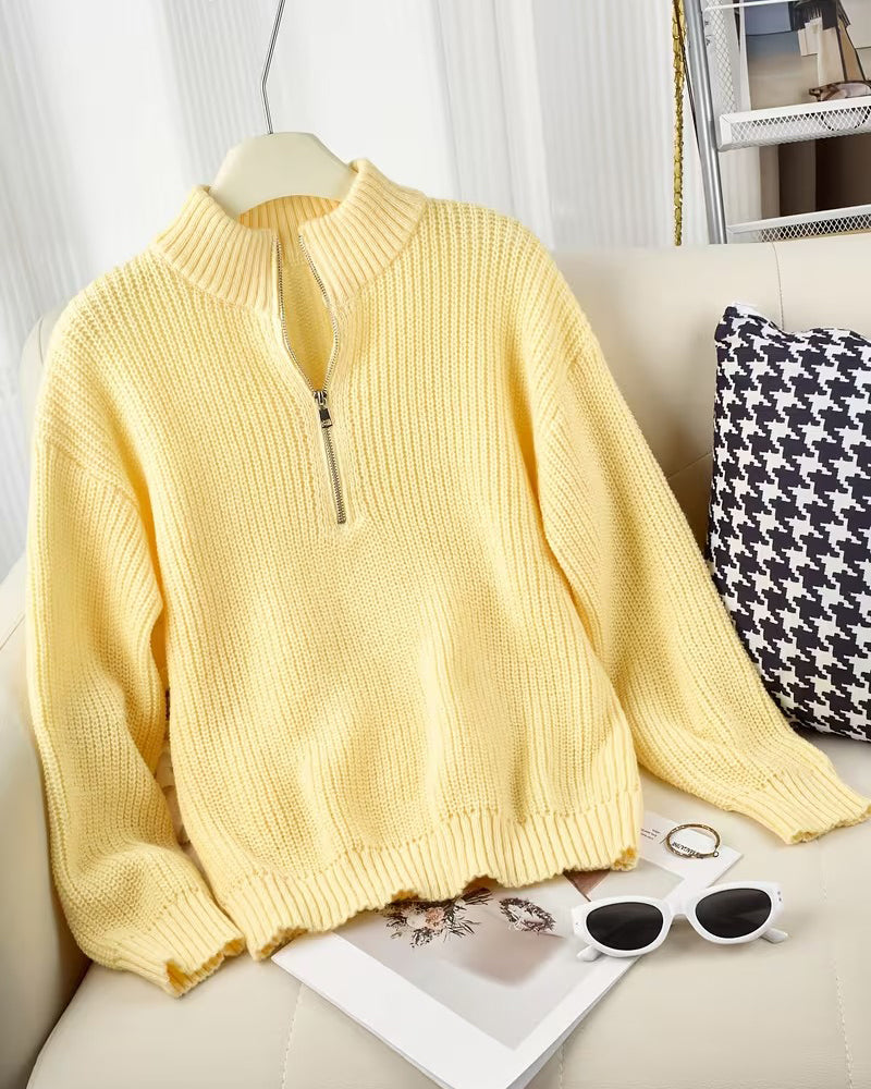 Pullover Demi Fermeture Éclair Col Montant Élégant