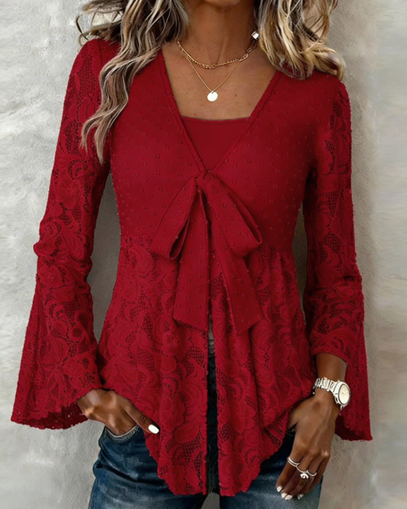 Blouse Unie À Manches Ballon Et Col V