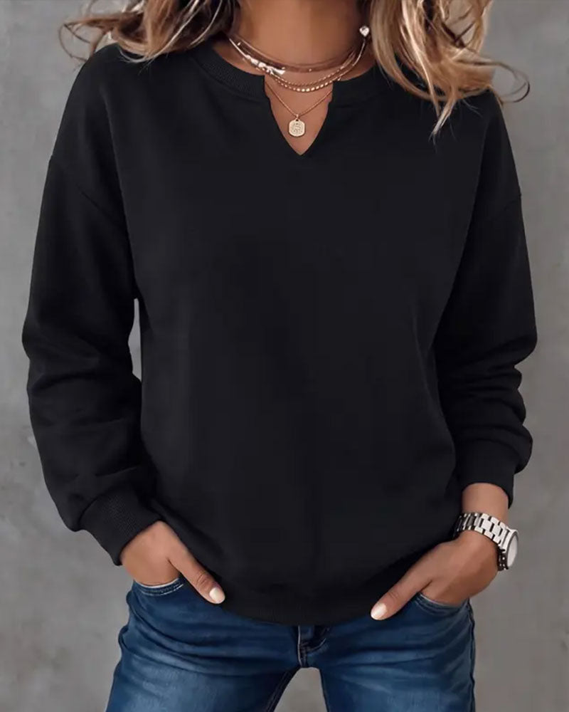Sweat Petit Col En V Casual Manches Longues