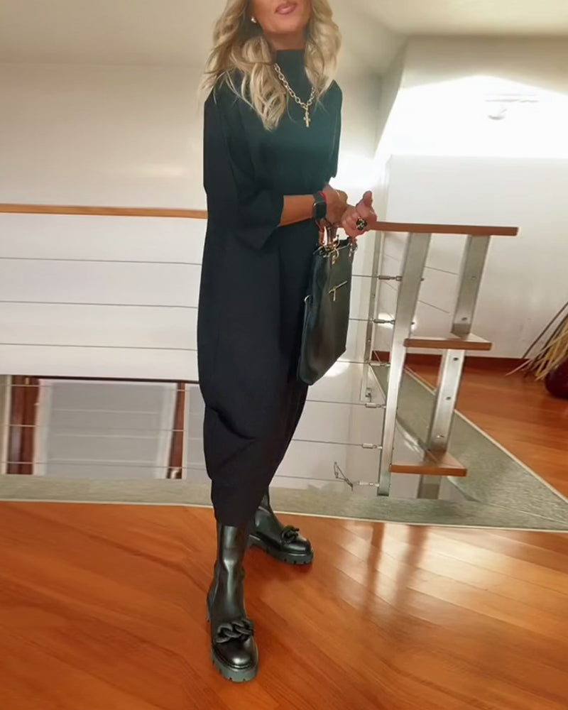 Robe décontractée ample à col haut de couleur unie