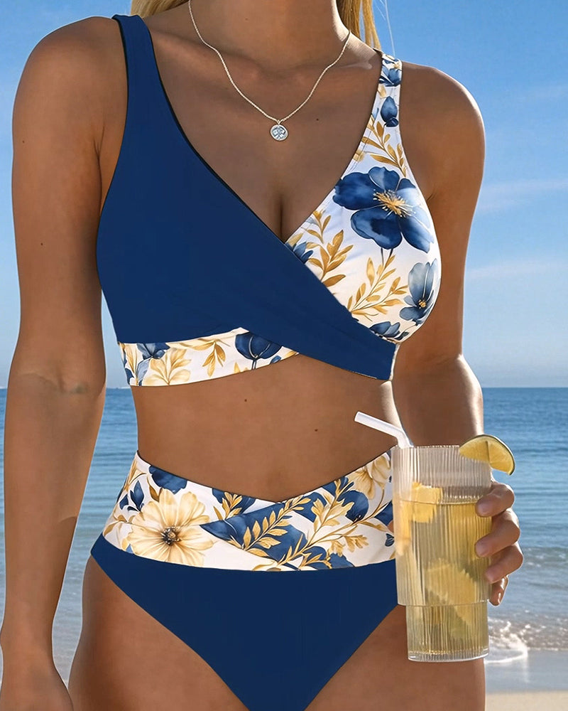 Bikini Floral Bloc De Couleur Patchwork