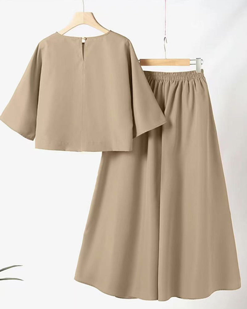 Set Unie Manche Trois Quarts Pantalon Long Deux Pièces