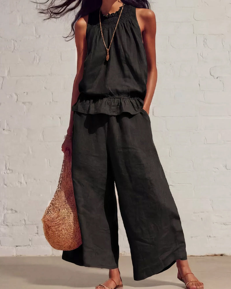 Ensemble Sans Manches Volant Pantalon Large