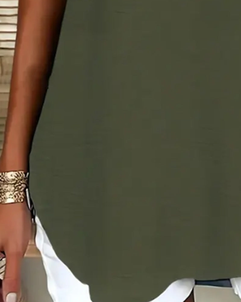 Blouse Décontractée Épaule Descendue Col En V Manches Courtes