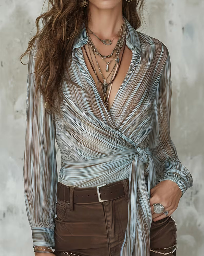Blouse Revers Rayure Twist Nœud