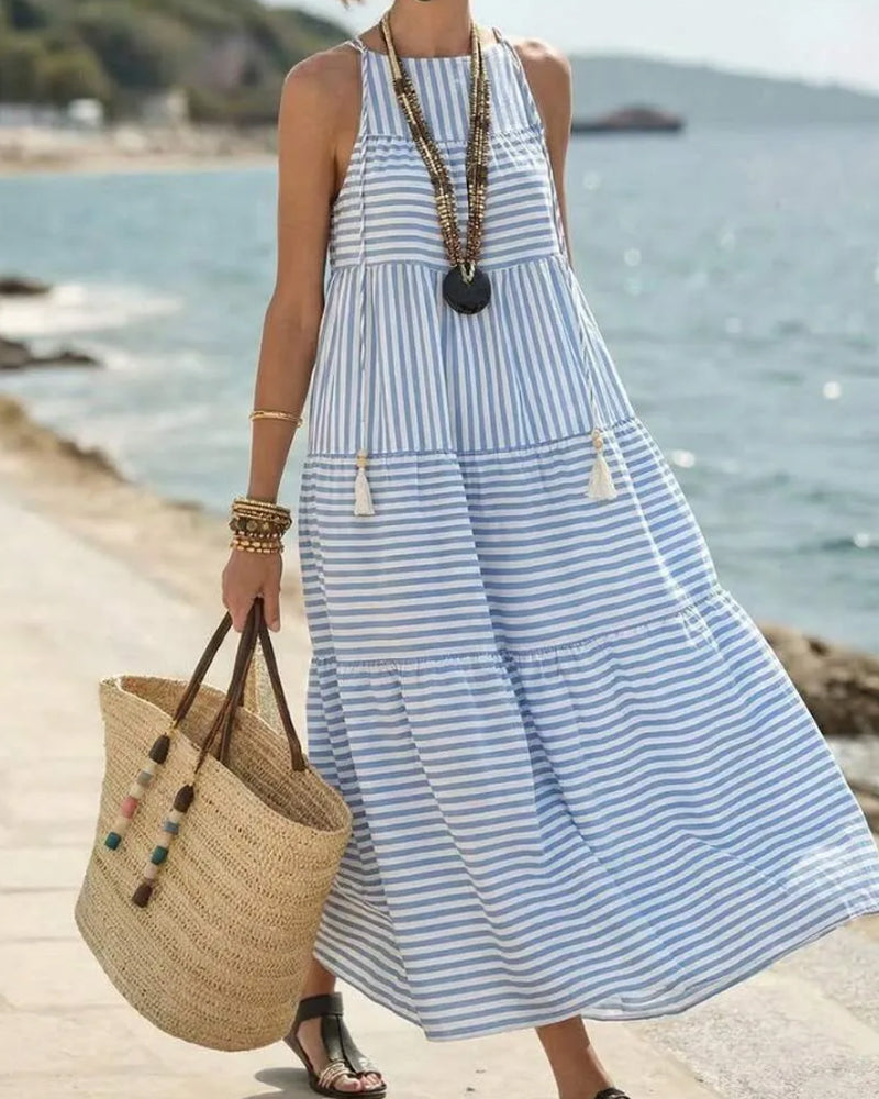 Robe Rayée Halter Superposée