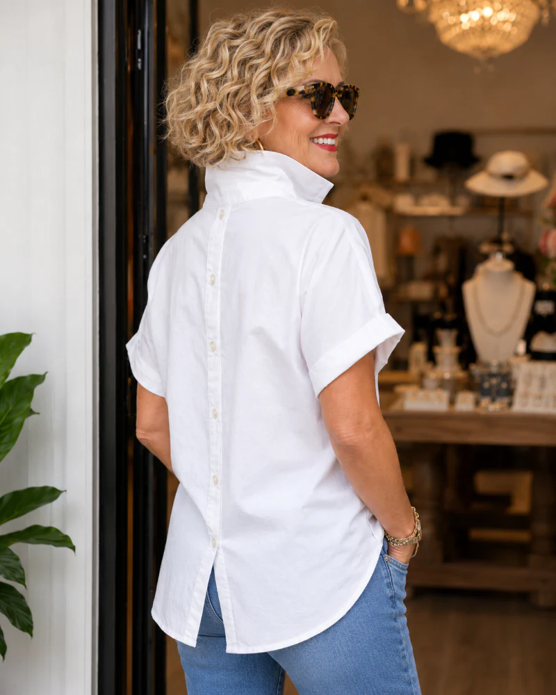 Blouse Poche Bouton Col En V Décontractée