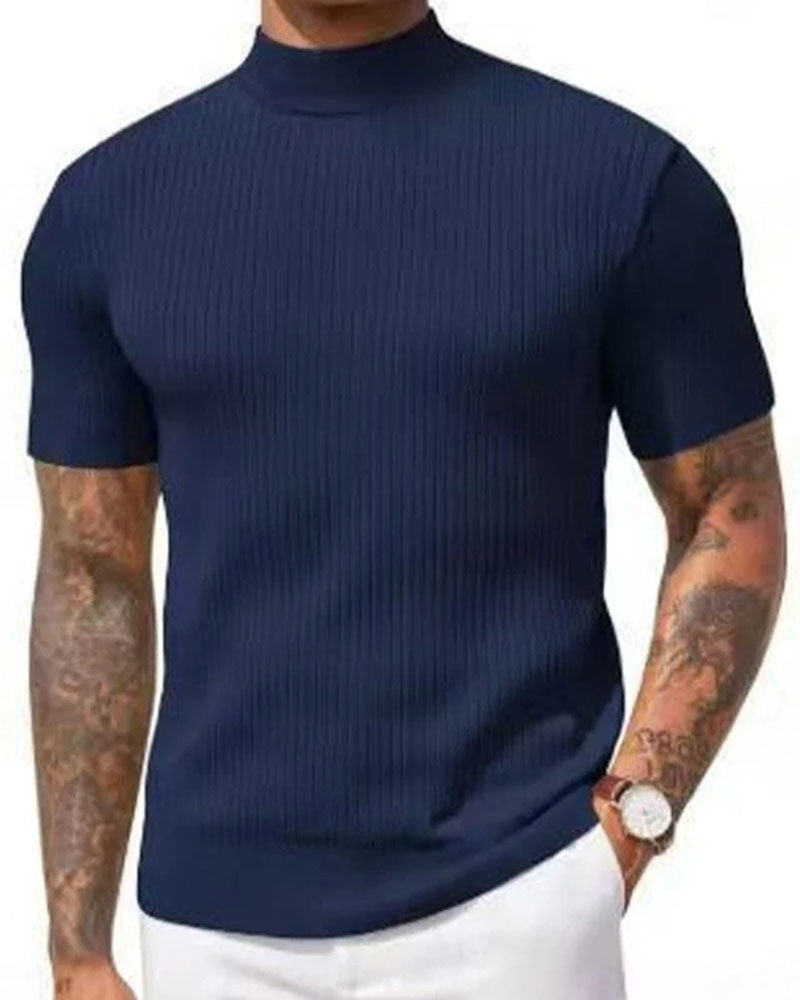 T-Shirt Col Mock Neck Homme Manche Courte