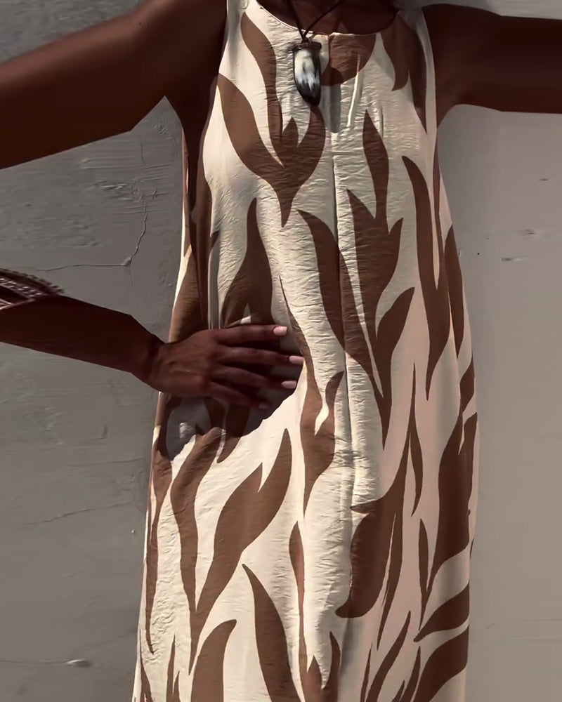 Robe Sans Manches Dos Nu Imprimée