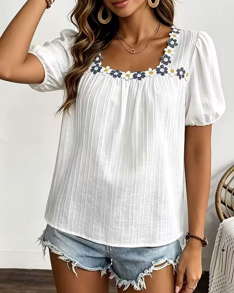Blouse Col Carré Manches Bouffantes