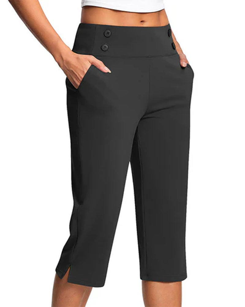 Pantalon Bouton Taille Cintrée Slim Décontracté