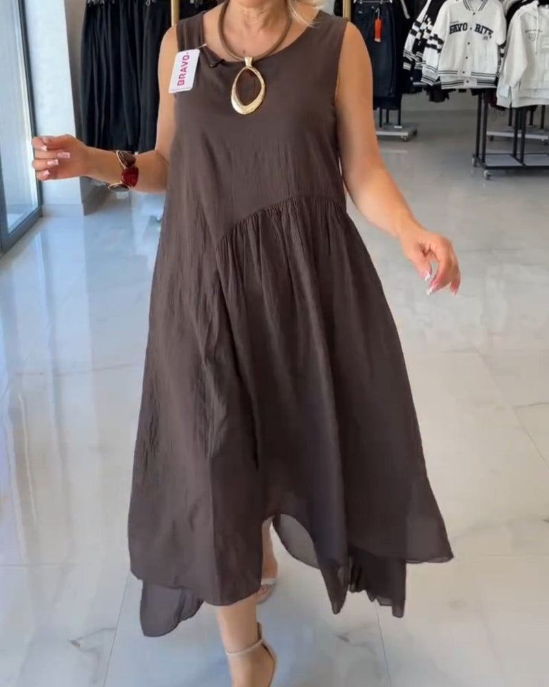 Robe Col Rond Asymétrique Sans Manches Évasée