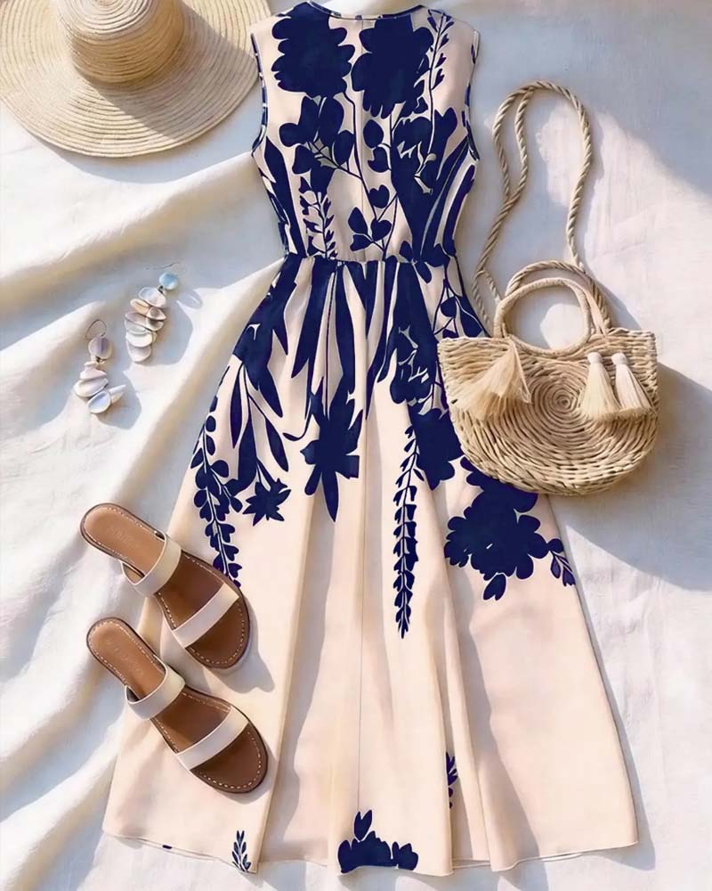 Robe Col En V Taille Coupe A Sans Manches