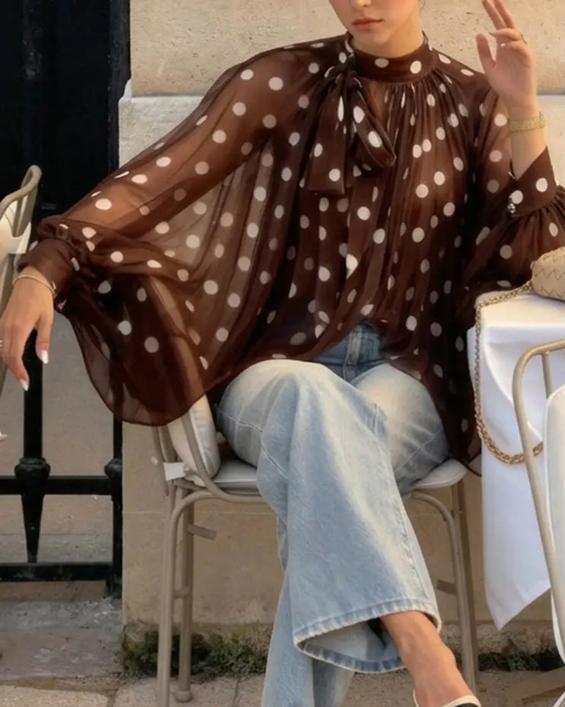 Blouse Décontractée À Pois Manches Longues
