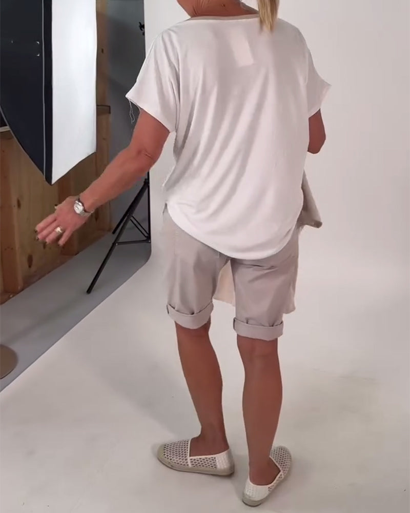 T-Shirt Col En V Imprimé Polyvalent