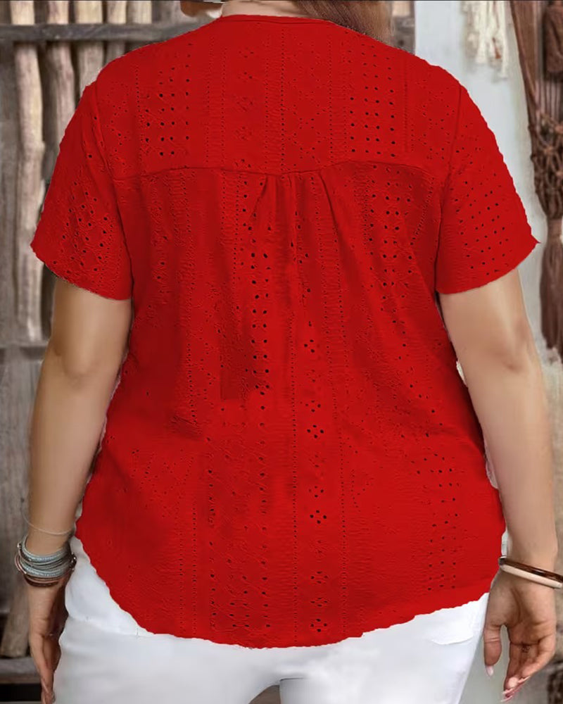 T-Shirt Ajouré Col Henry Manches Courtes