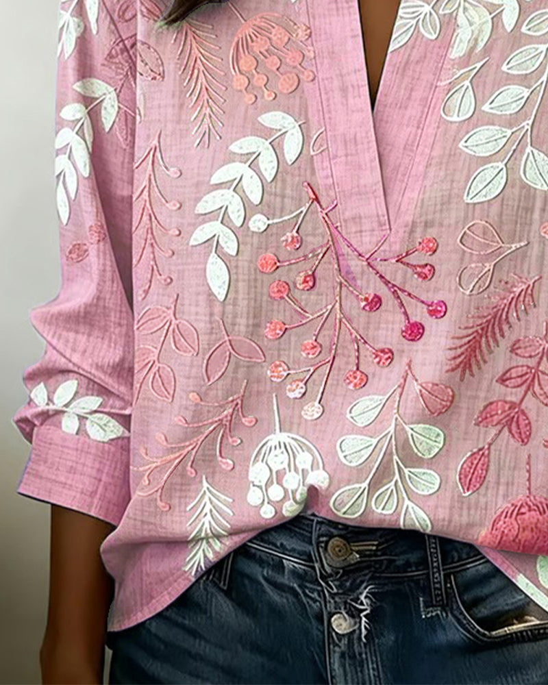 Blouse À Motif Floral Et Col Montant