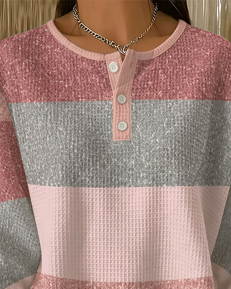 Sweatshirt Bouton Col Rond Bloc De Couleur