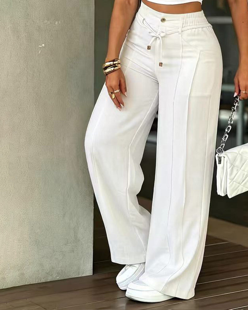 Pantalon Pli Central Taille Haute Attache