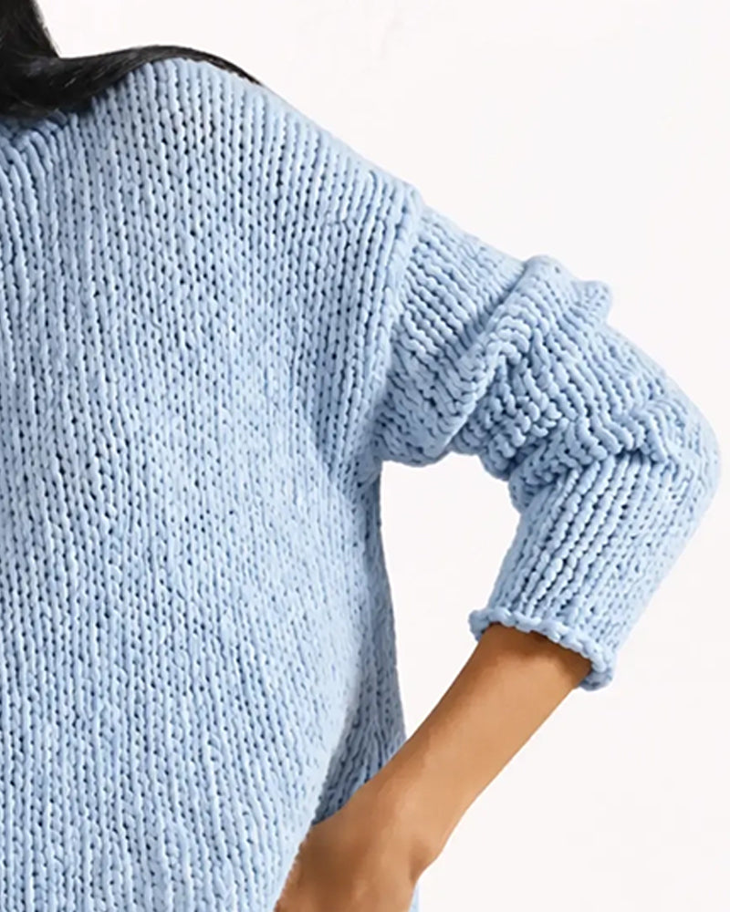 Pullover Col Rond Court Manche Longue Uni