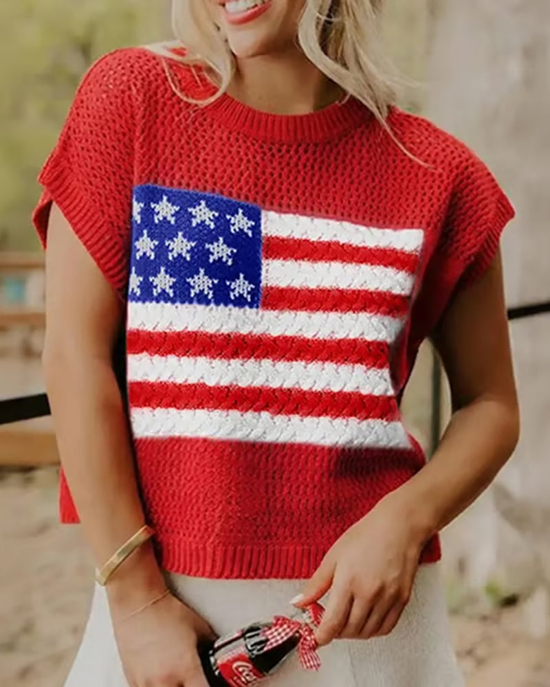 Pullover Motif Drapeau Col Rond