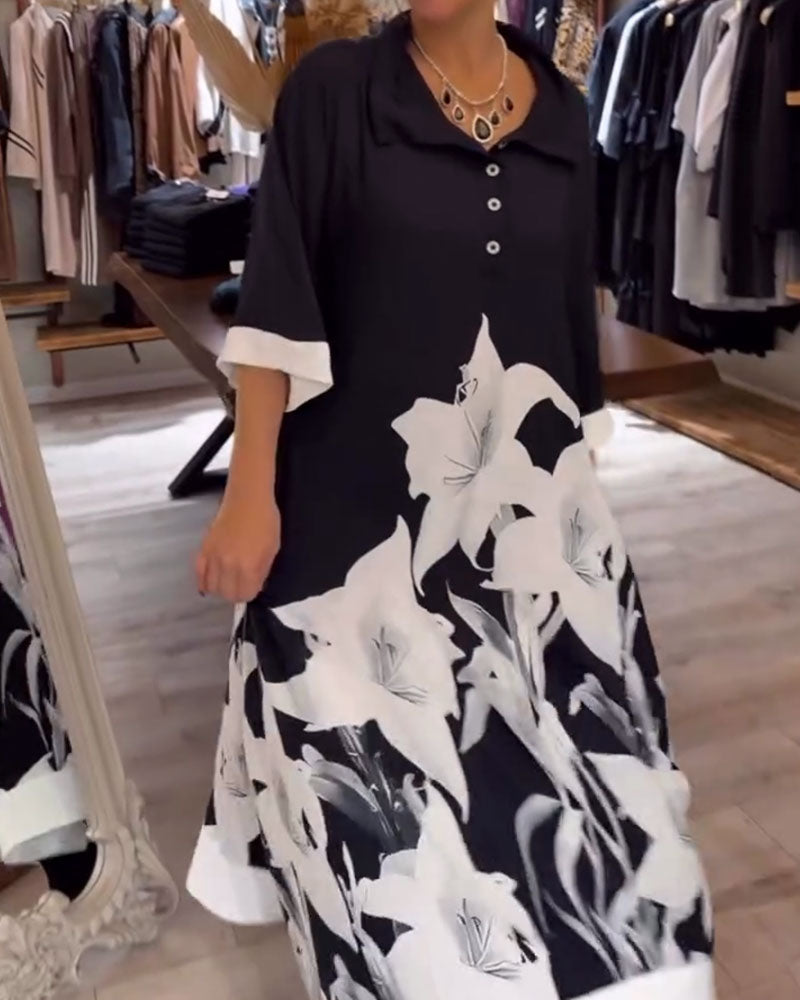 Robe À Col Imprimée Oversize Maxi