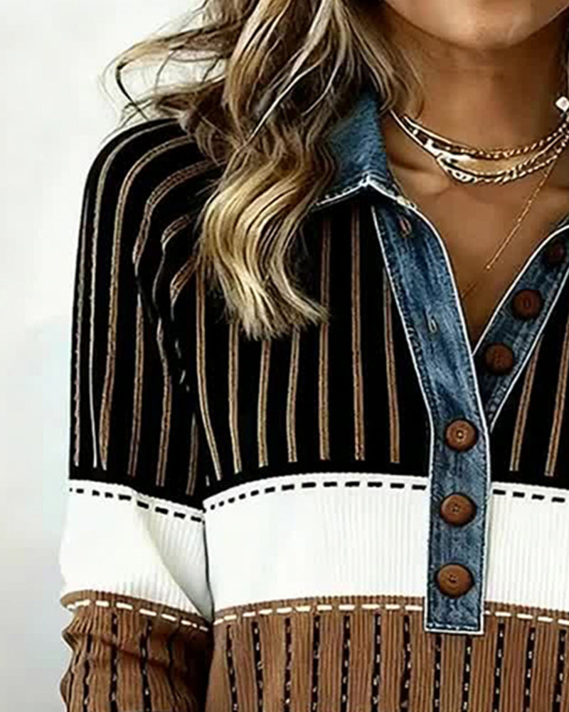 Un Sweat Polyvalent Color-Block À Col Boutonné