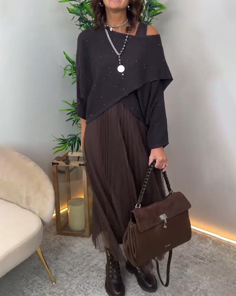 Ensemble Avec Style Élégant, Pull Asymétrique Et Jupe en Dentelle