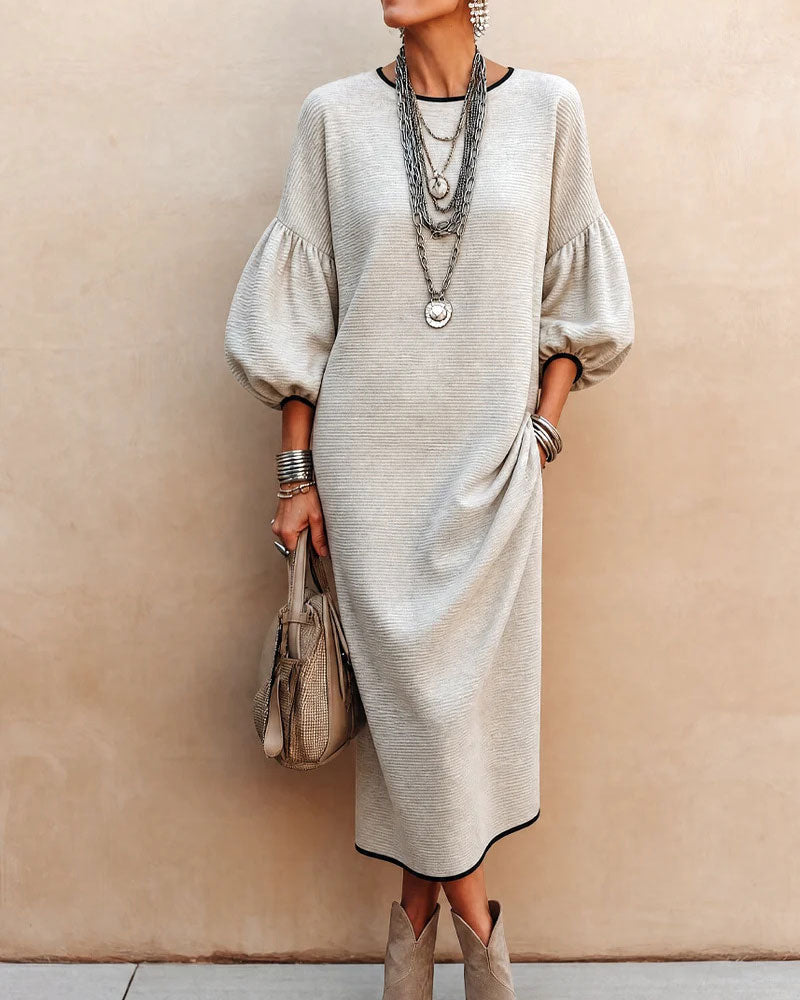 Robe Bloc De Couleur Manche Bouffante