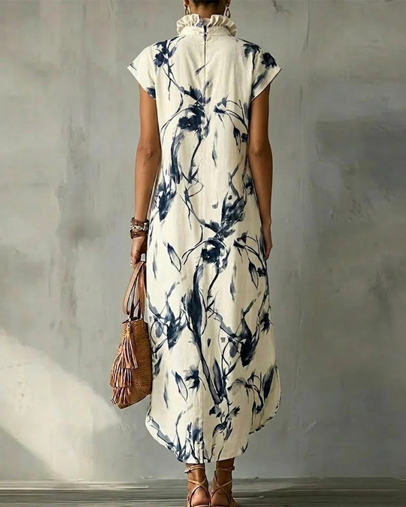 Robe Bleu Encre Col Montant Sans Manches