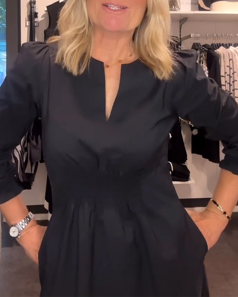 Robe Trapèze À Manches Bouffantes Et Taille Marquée