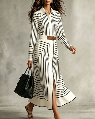 Robe Géométrique Rayée Chemise
