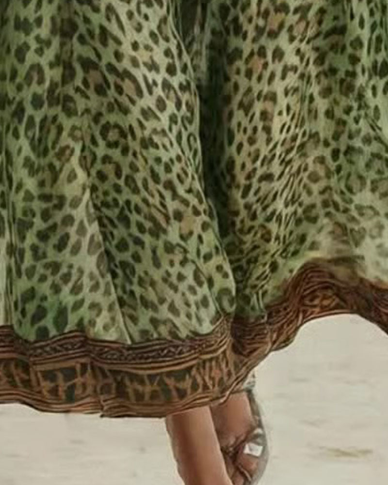Robe Imprimé Léopard Demi Fermeture Éclair Sans Manches Longue