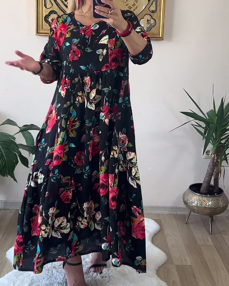 Robe Ample Oversize Col Rond Imprimée