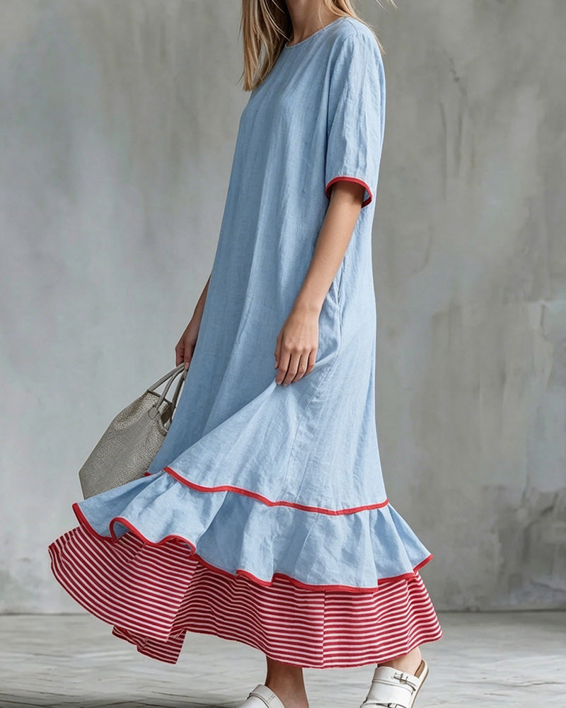 Robe Bloc Couleur Rayon Volanté Maxi