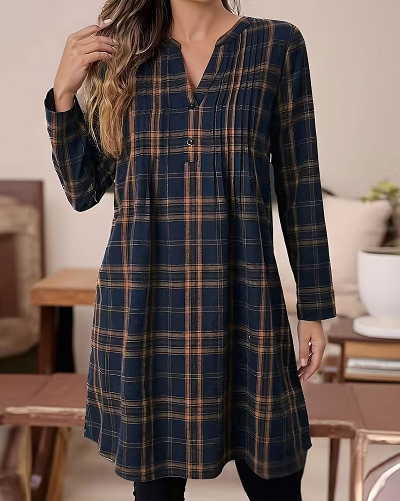 Robe À Carreaux Manches Longues Ligne A