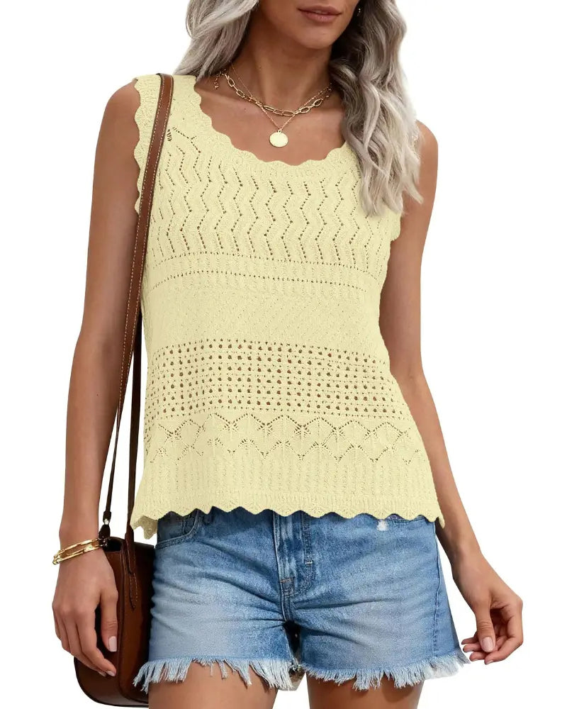 Débardeur Ajouré Bord Ondulé Sans Manches