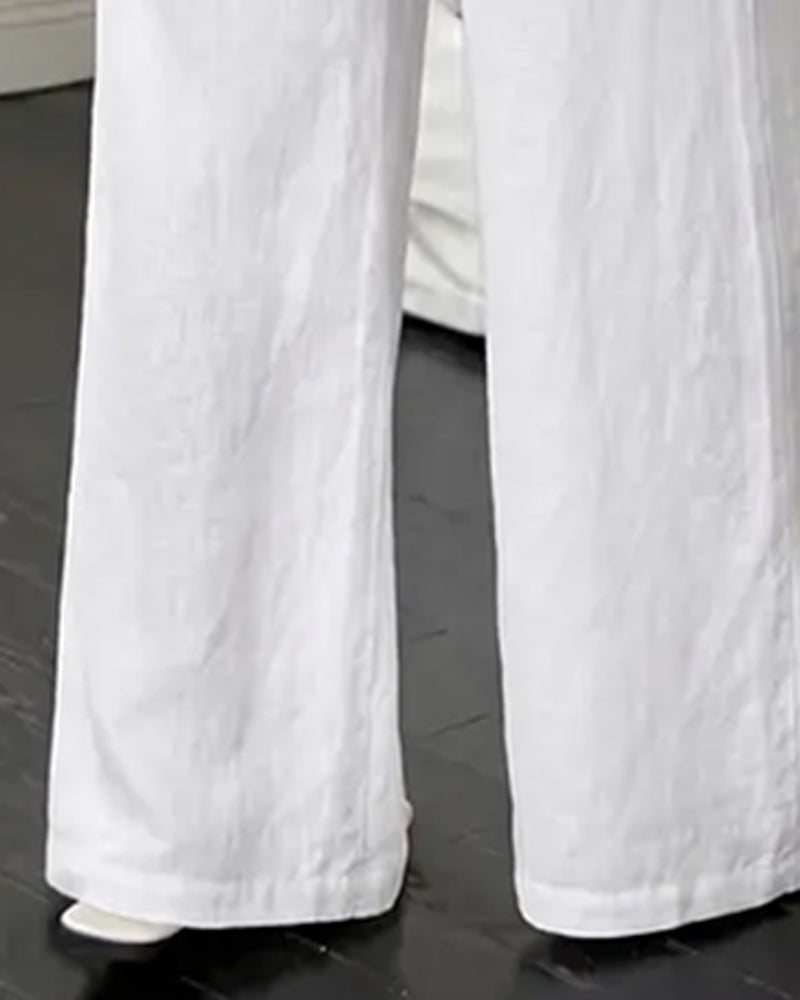 Pantalon Attacher Jambe Droite Unie Polyvalent Long