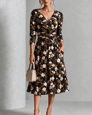Robe Col En V Imprimé Coupe A