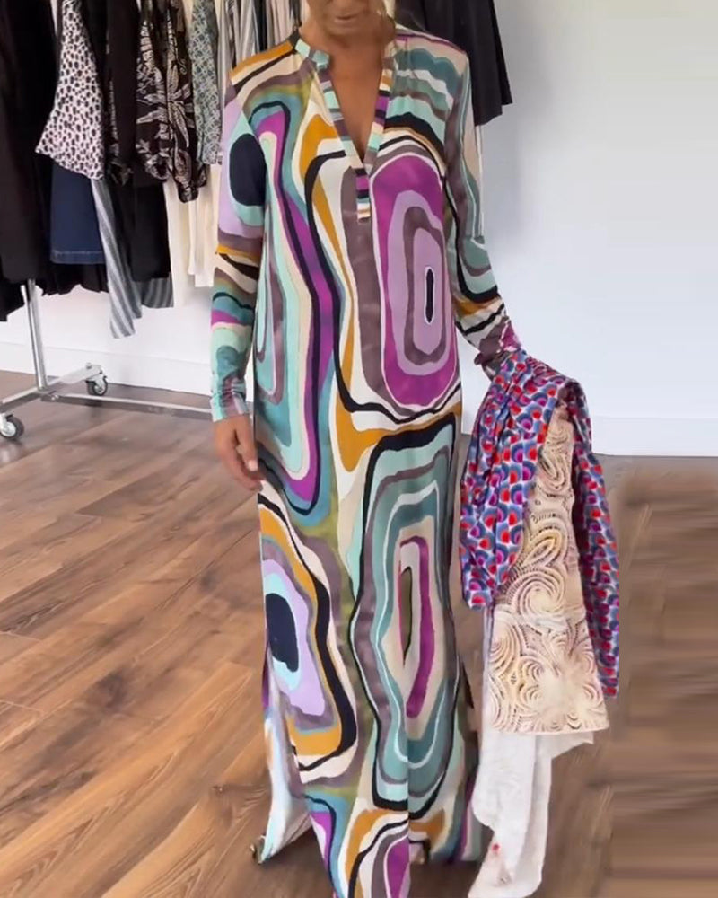 Robe longue imprimée en V profond