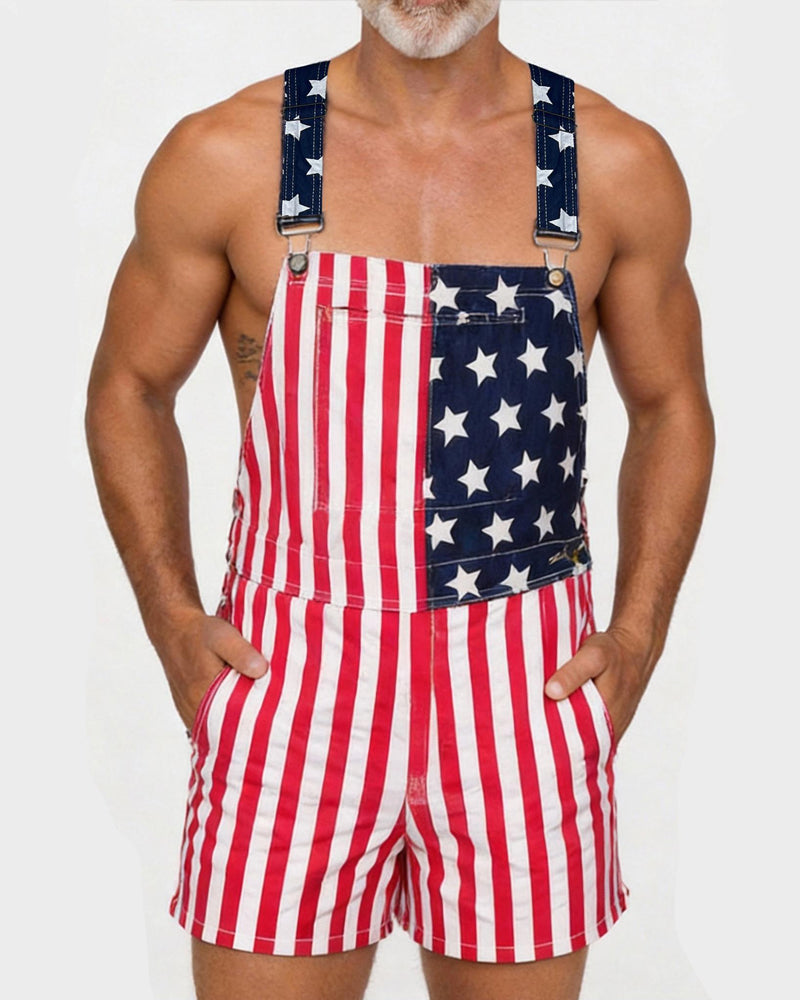 Combinaison Hommes Imprimé Drapeau Bretelles Short