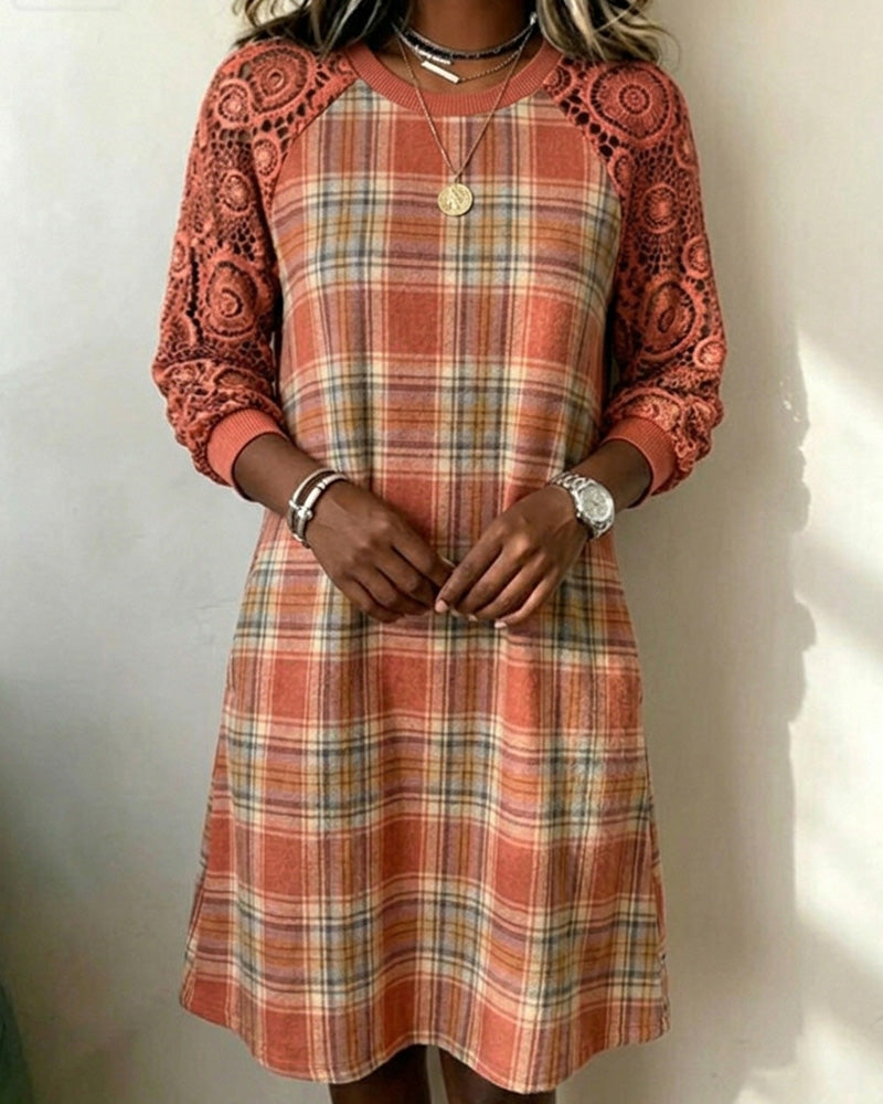 Robe Écossais Dentelle Raglan Midi