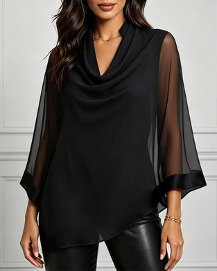 Blouse Col Mock Irrégulier Unie Sheer