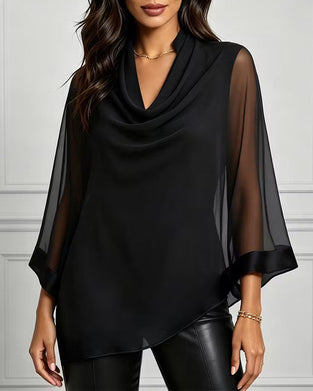 Blouse Col Cowl Irrégulier Uni Sheer