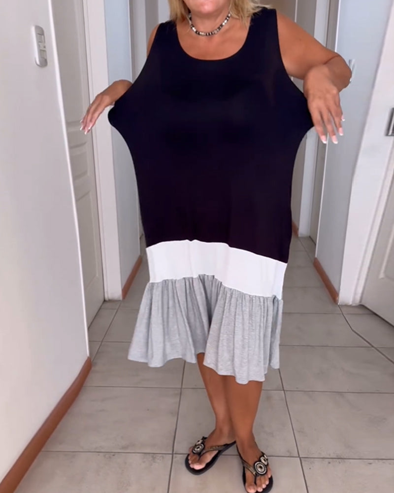 Robe sans manches à col rond et aux couleurs assorties