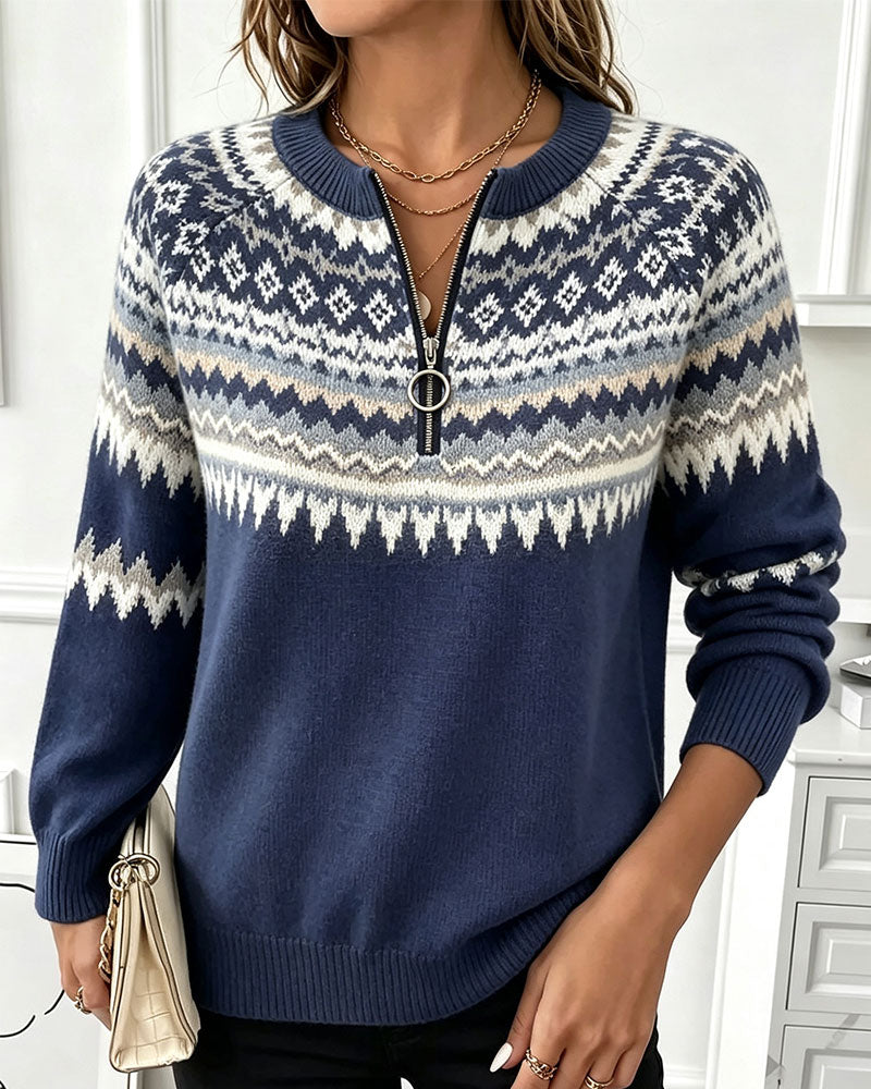 Pull Col Rond À Fermeture Éclair À Motif Diamant